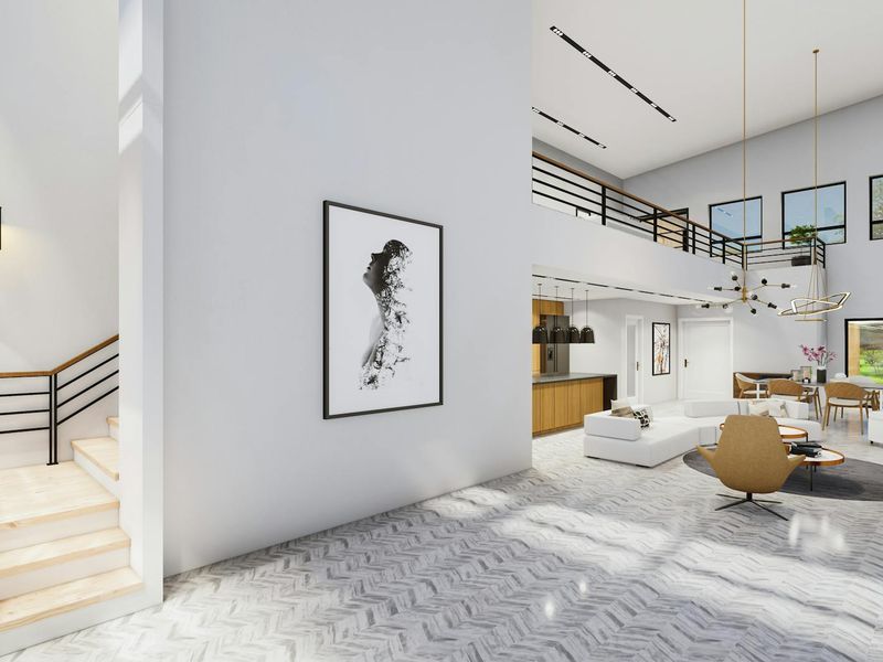 Bright minimal training room with large windows and lime accents.